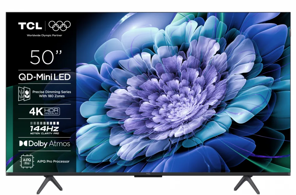 Televizor TCL QD-MiniLED 50C61K, 50'', 126 cm, Smart Google TV, 4K Ultra HD, 144Hz