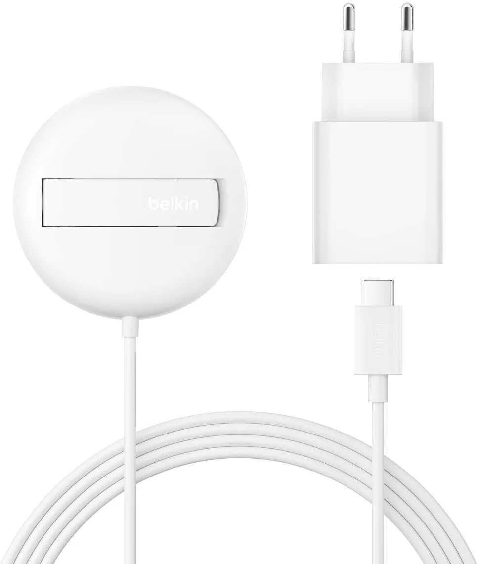 BELKIN Incarcator magnetic Belkin BoostCharge Pro, 15W, alb, cablu USB-C 2m, suport pliabil