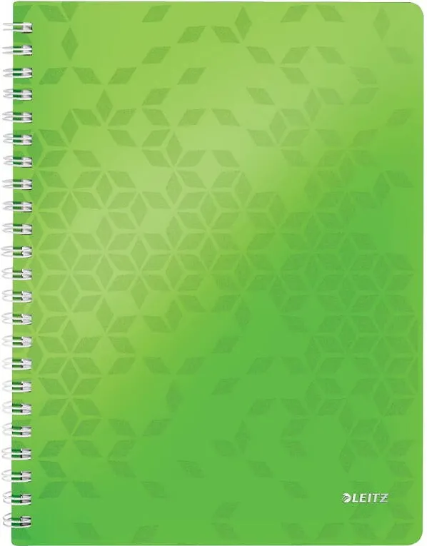 Leitz Caiet de birou LEITZ WOW, PP, FSC, reciclabil, A4, 80 coli, cu spira, matematica, verde