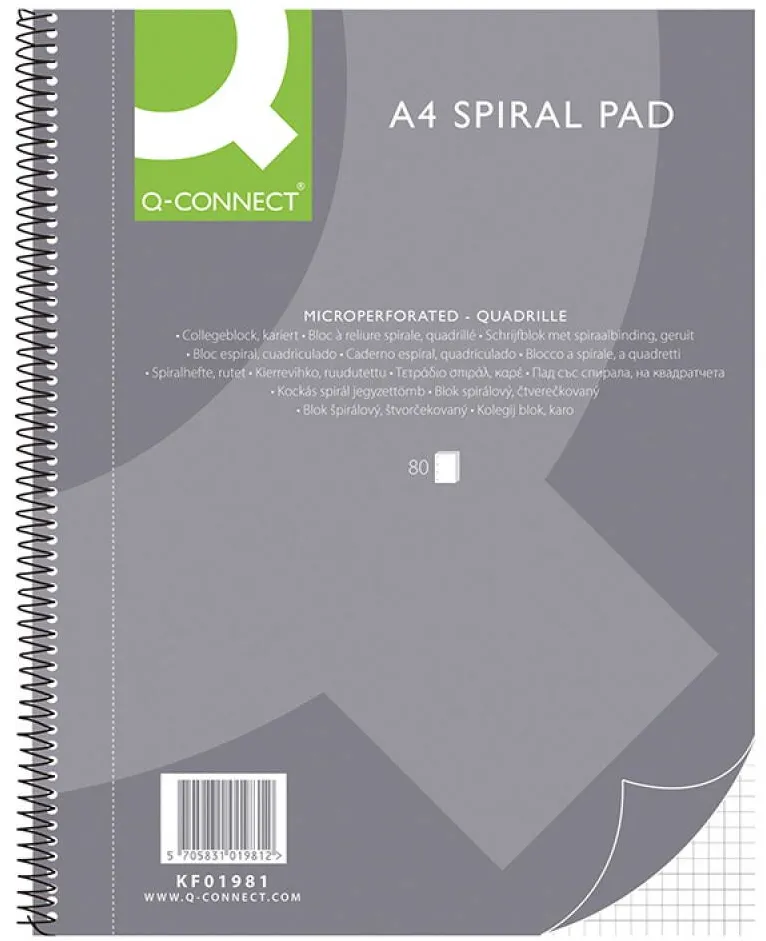 Q-CONNECT Caiet cu spirala, A4, 80 file - 70g/mp, 4 perf., coperti carton, Q-Connect - matematica