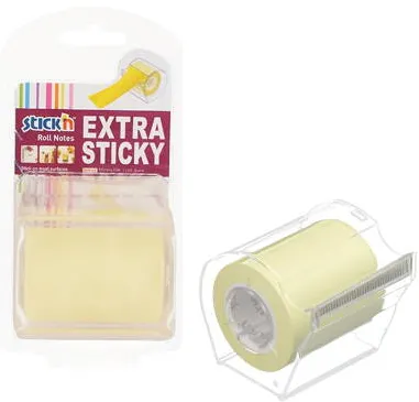Hopax Notes autoadeziv in rola, cu dispenser, 50 mm x 10 m, Stick"n - galben pastel