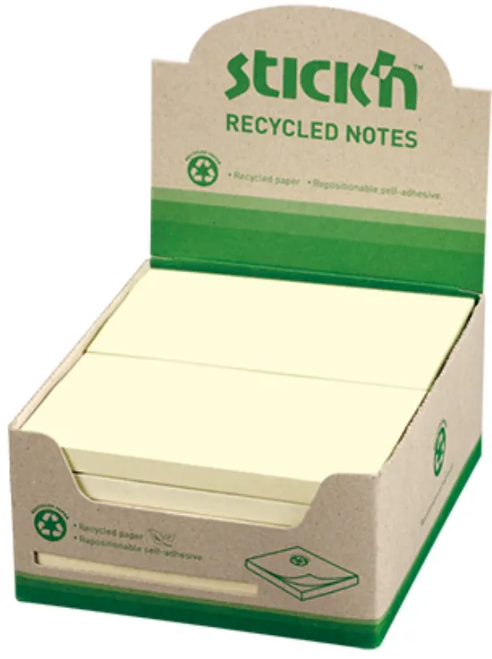 Hopax Notes autoadeziv 76 x 127 mm, hartie reciclata, 100 file, 12 buc/cutie, Stick"n – galben pastel