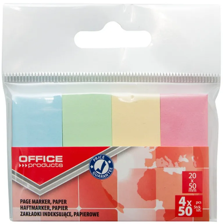 Office Products Notes autoadeziv 50 x 20 mm, 4 x 50buc/set, Office Products - 4 culori pastel