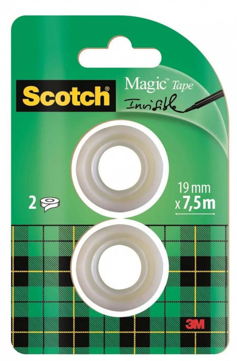 3M-Scotch Banda adeziva transparent mata, invizibila la copiere, 19mm x 7.5m, 2 buc/blister, 3M - SCOTCH Magic