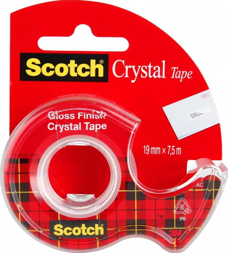 3M-Scotch Dispenser cu banda adeziva transparent cristal, se rupe usor, 19mm x 7.5m, 3M - SCOTCH Crystal