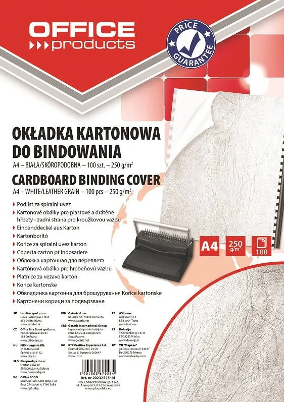 Office Products Coperta carton imitatie piele 250g/mp, A4, 100/top Office Products - alb