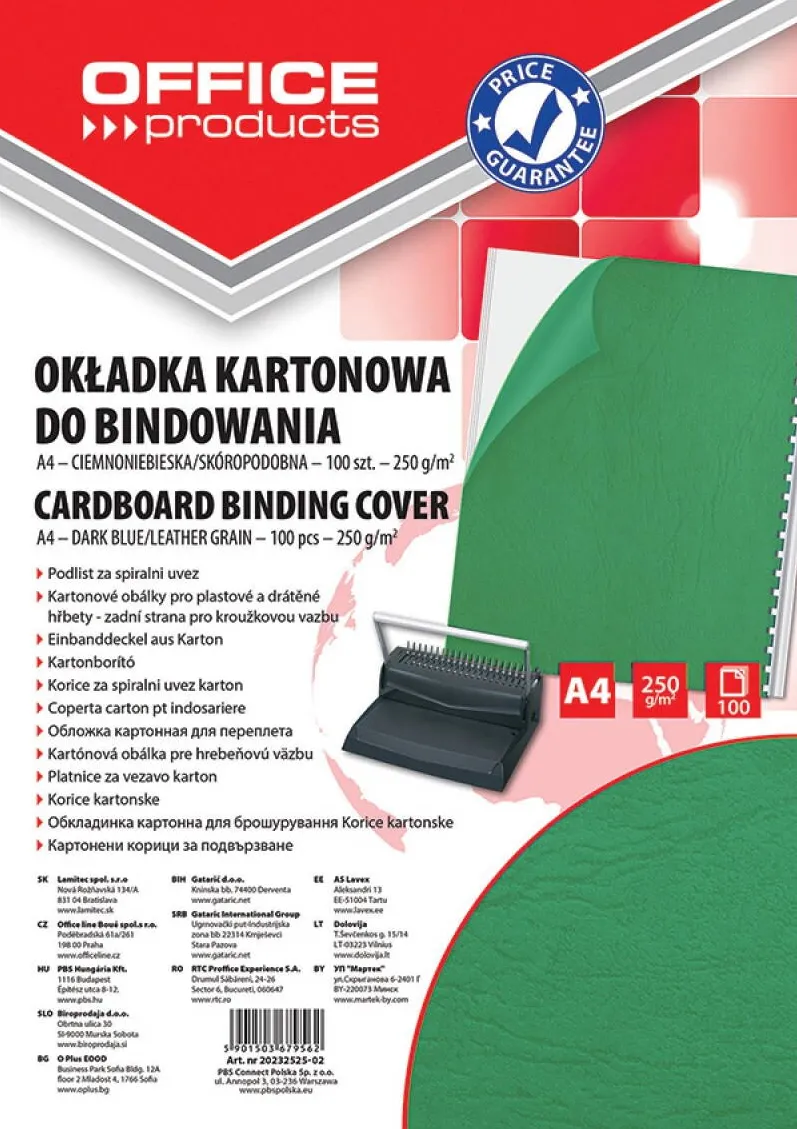 Office Products Coperta carton imitatie piele 250g/mp, A4, 100/top Office Products - verde