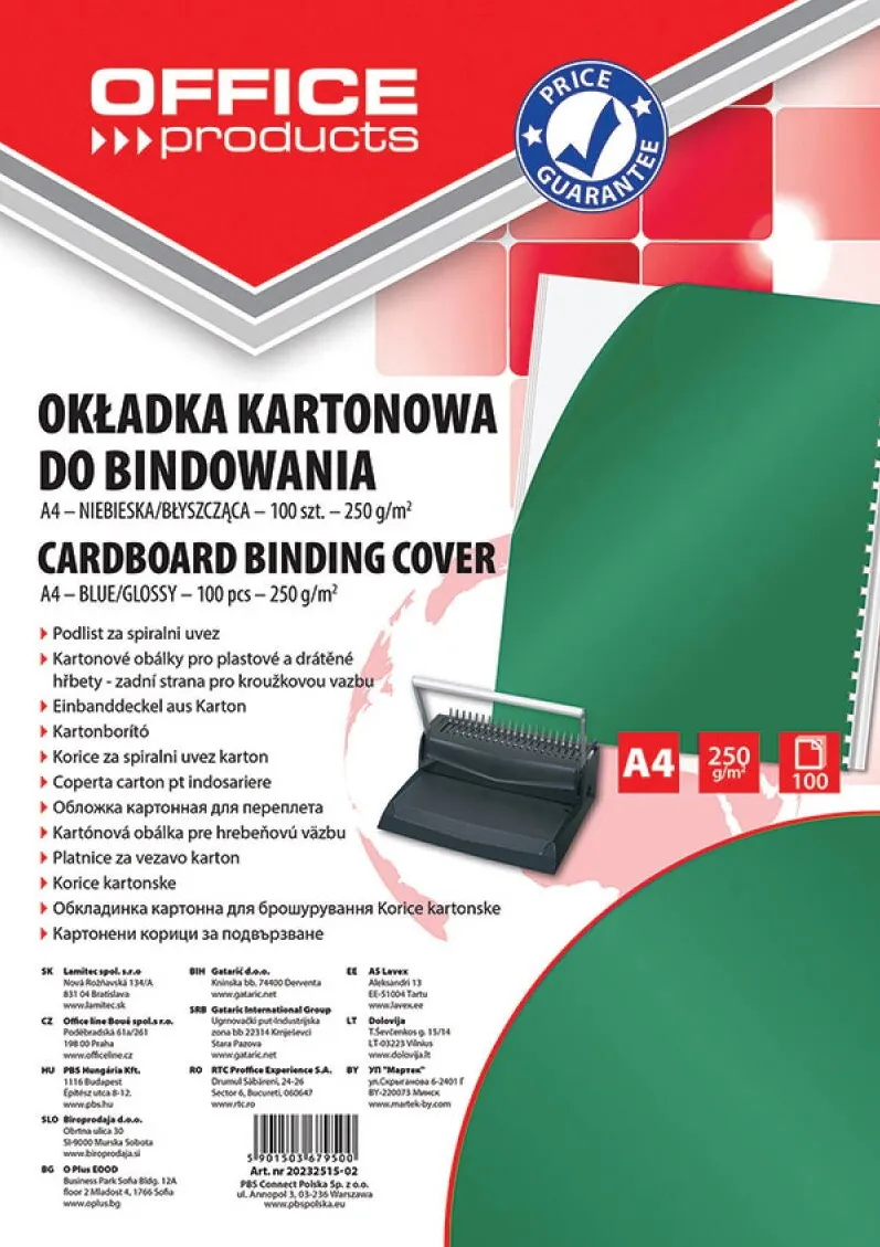 Office Products Coperta carton lucios 250g/mp, A4, 100/top, Office Products - verde