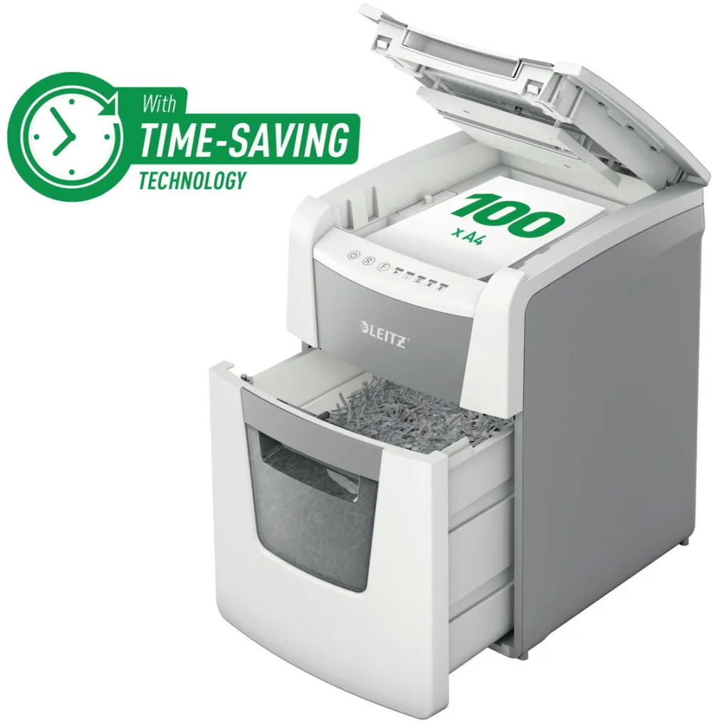 Leitz Distrugator documente automat LEITZ IQ Small Office, P4, cross-cut, 100coli, cos 34l, alb-gri
