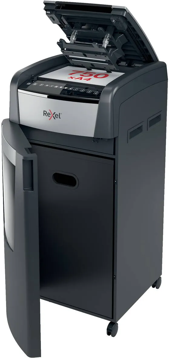 Rexel Distrugator documente automat REXEL Optimum 750X, P4, cross-cut, 750 coli, cos 140l, negru-gri