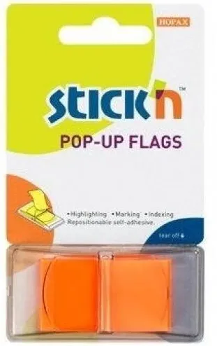 Hopax Film index autoadeziv 45 x 25mm, 50 file/set, cu dispenser, Stick"n Pop-up - transparent/portocaliu
