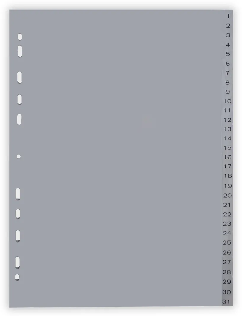 Optima - prod din plastic Index plastic gri, A4, 120 microni, numeric 1-31, Optima