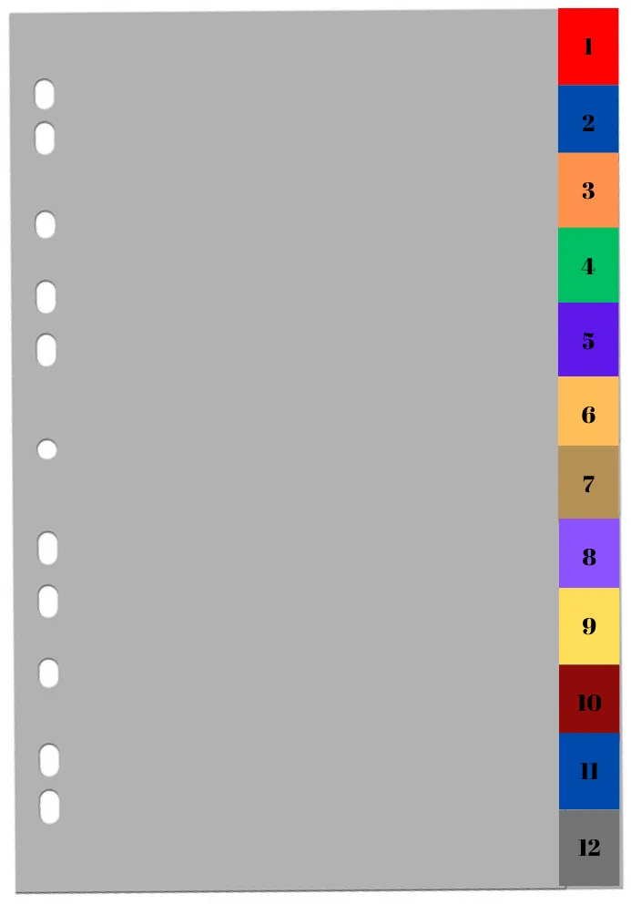 Optima - prod din plastic Index plastic color, A4+, extra wide, 120 microni, numeric 1-12, Optima