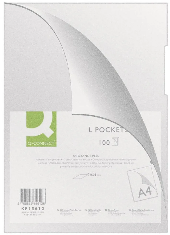 Q-CONNECT Mapa protectie "L" pentru documente A4, 80 microni, 100 folii/set, Q-Connect - cristal