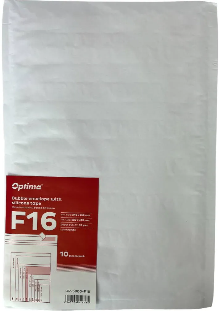 Plicuri Optima Plic antisoc F16, 240x350mm - ext., 220x340mm - int., lipire siliconica, 10 buc/set, Optima - alb