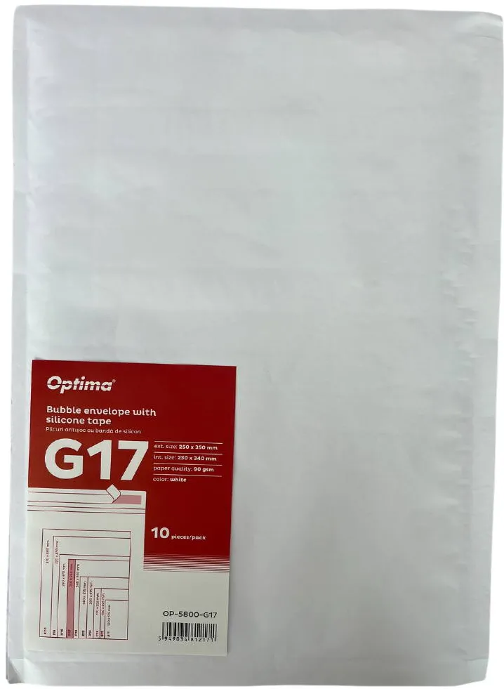 Plicuri Optima Plic antisoc G17, 250x350mm - ext., 230x340mm - int., lipire siliconica, 10 buc/set, Optima - alb