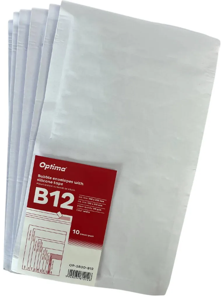 Plicuri Optima Plic antisoc B12, 140x225mm - ext., 120x215mm - int., lipire siliconica, 10 buc/set, Optima - alb