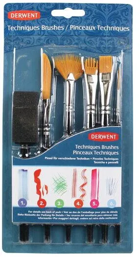 DERWENT Pensula DERWENT Professional, pentru pictat, 6buc/set, diverse modele pt diferite tehnici, negru