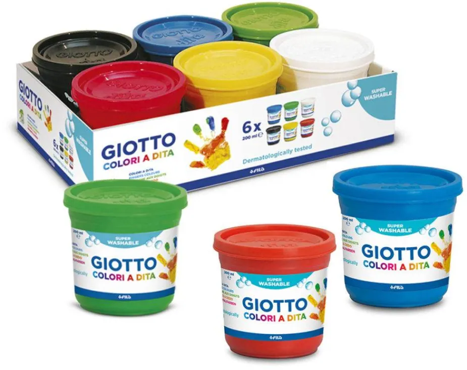 GIOTTO Tempera lavabila, pentru pictura cu mana, 6 culori x 200ml/set GIOTTO Dita Finger Paint
