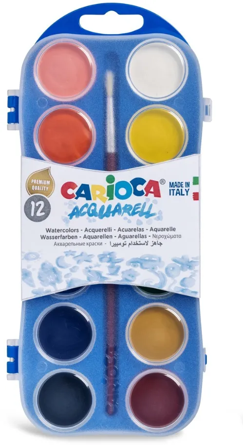 Carioca Acuarele lavabile, 12 culori/cutie + 1 pensula, CARIOCA Aquarell