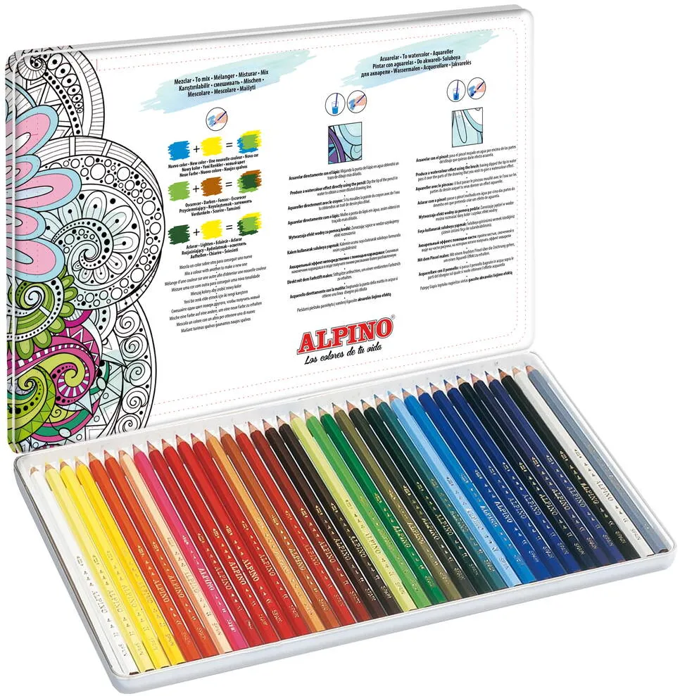 Alpino Creioane colorate, cutie metal, 36 culori/set, ALPINO Color Experience
