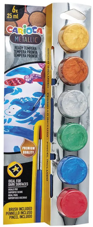 Carioca Tempera super lavabila, 6 culori x 25 ml/set, contine pensula, CARIOCA - metalic
