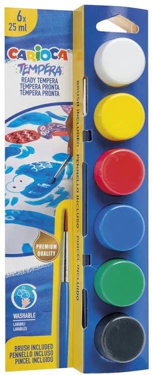 Carioca Tempera super lavabila, 6 culori x 25 ml/set, contine pensula