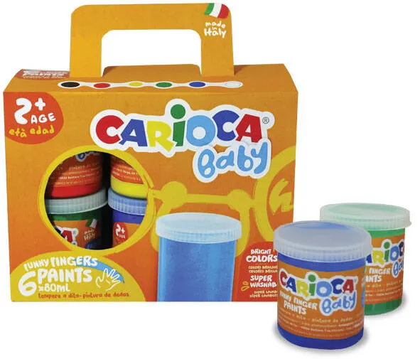 Carioca Tempera super lavabila, pentru pictura cu mana, 6 culori x 80ml/set, CARIOCA Baby Finger Paint 2+