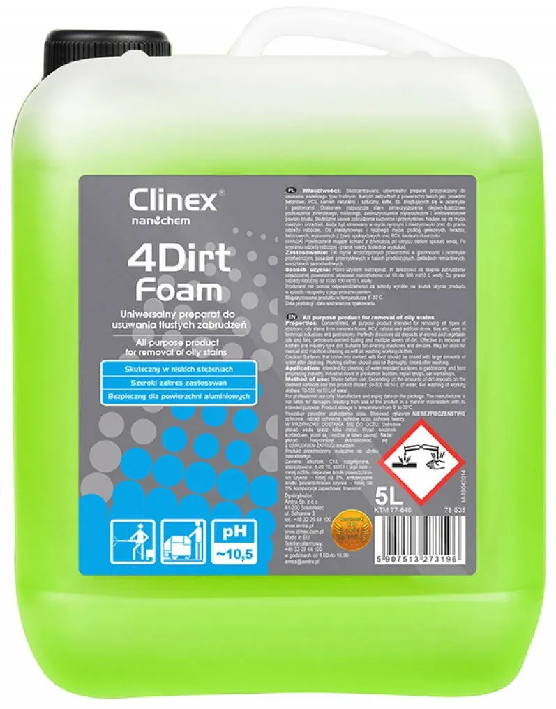 Clinex 4Dirt Foam, 5 litri, spuma degresare suprafete murdare de grasime dificila