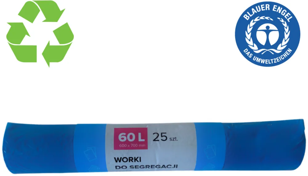 Resaco Saci plastic reciclat, standard, 60L, 60x70cm, 20 mic, 25buc/rola, RESACO - albastri-deseuri hartie