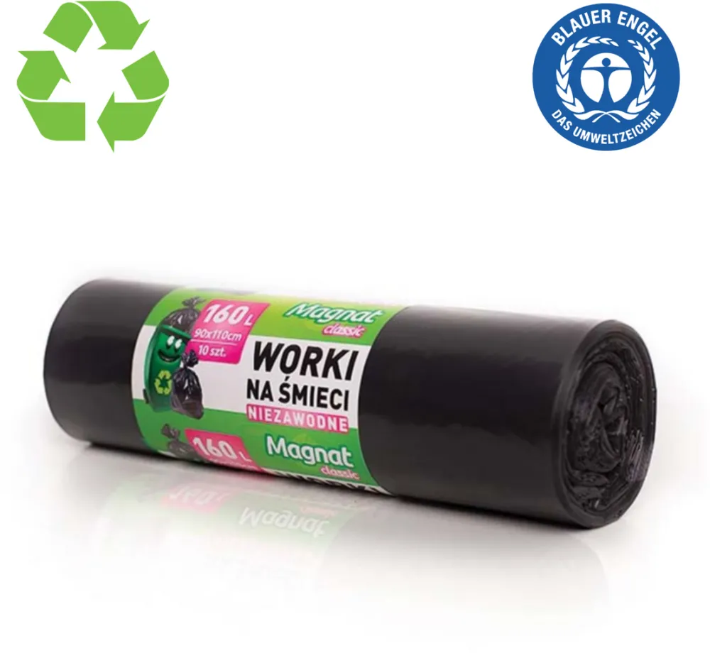 Resaco Saci plastic reciclat, standard, 160L, 87x110cm, 27 microni, 10buc/rola, RESACO - negri