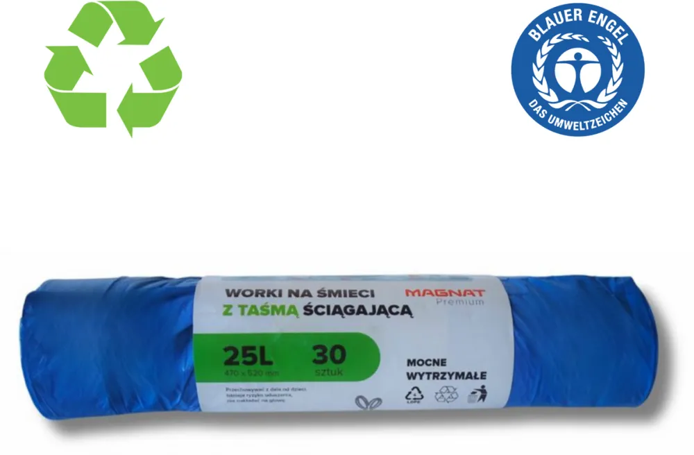 Resaco Saci plastic reciclat, standard, 25L, cu snur, 47x52cm, 25 microni, 30buc/rola, RESACO - albastri