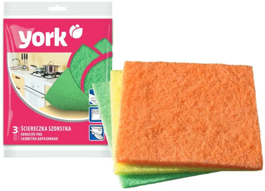 York Lavete abrazive, 13 x 14cm, 3 buc/set, YORK - culori asortate