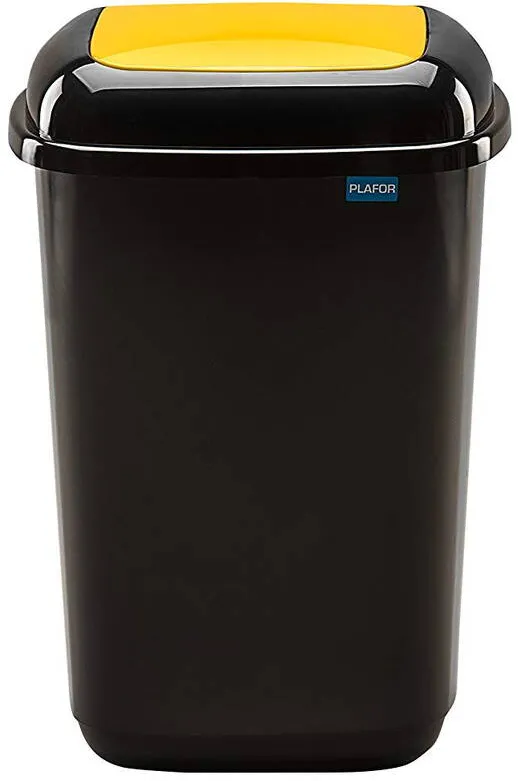 Plafor Cos plastic reciclare selectiva, capacitate 45l, PLAFOR Quatro - negru cu capac galben - plastic