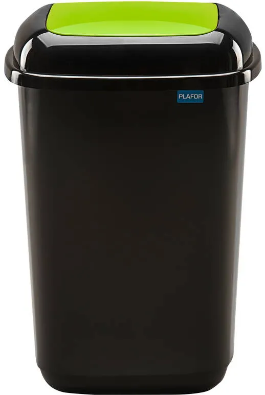 Plafor Cos plastic reciclare selectiva, capacitate 45l, PLAFOR Quatro - negru cu capac verde - sticla
