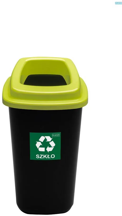 Plafor Cos plastic reciclare selectiva, capacitate 45l, PLAFOR Sort - negru cu capac verde - sticla
