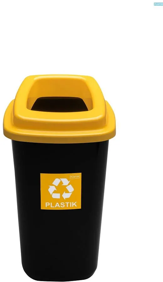 Plafor Cos plastic reciclare selectiva, capacitate 90l, PLAFOR Sort - negru cu capac galben - plastic
