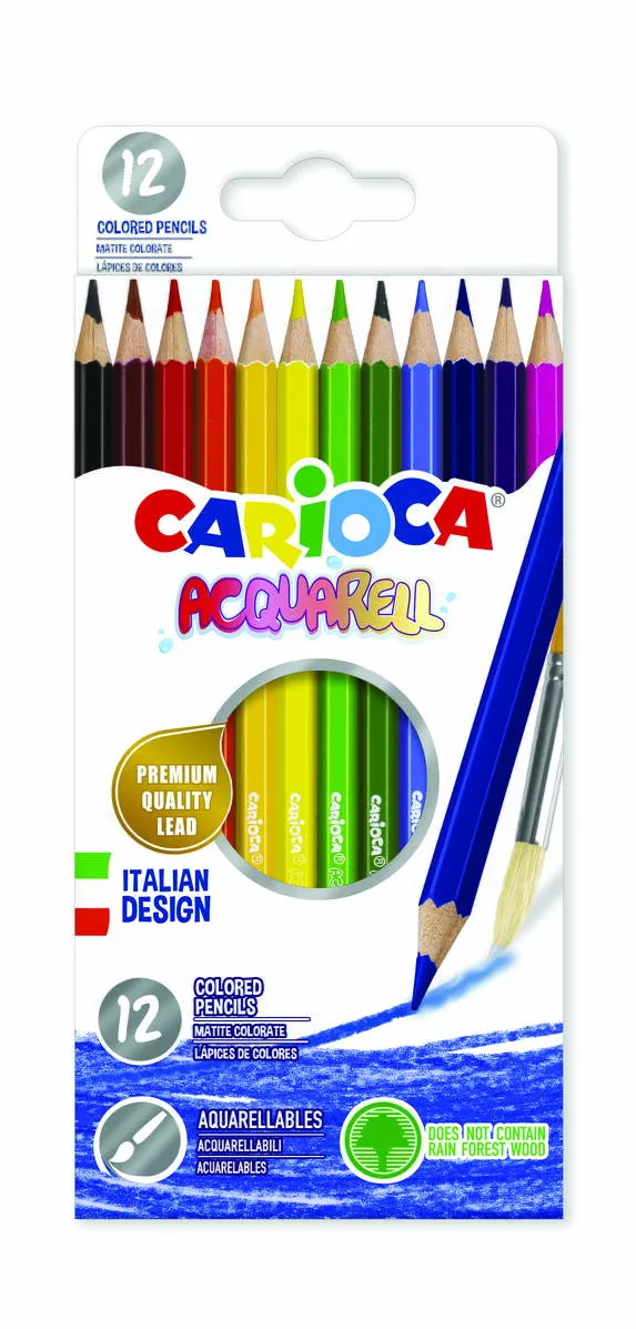 Carioca Creioane colorate CARIOCA Acquarell, hexagonale, 12 culori/cutie - cutie carton