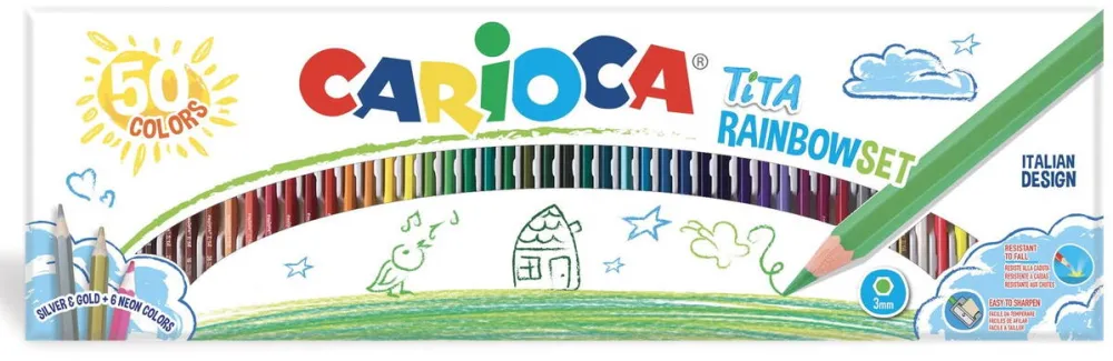 Carioca Creioane colorate CARIOCA Tita Rainbow Set, hexagonale, flexibile, 50 culori/cutie