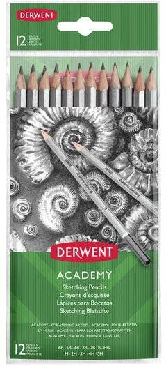 DERWENT Creioane Grafit 5H-6B DERWENT Academy, blister, 12 buc/set, negru