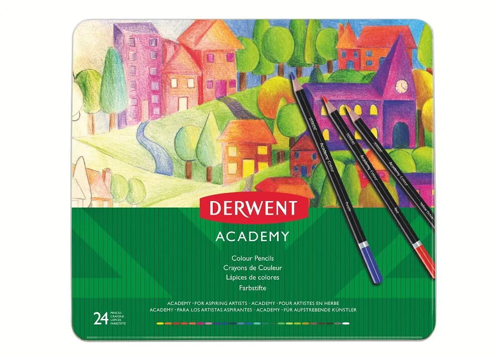 DERWENT Creioane colorate DERWENT Academy, cutie metalica, 24buc/set