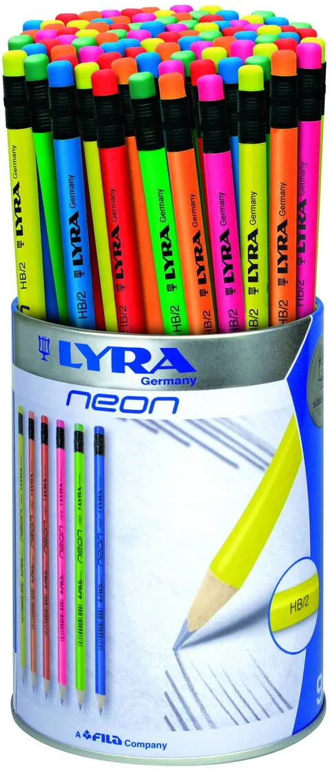 LYRA Creion grafit LYRA Neon - HB, cu radiera, 96 buc/tub, culori neon
