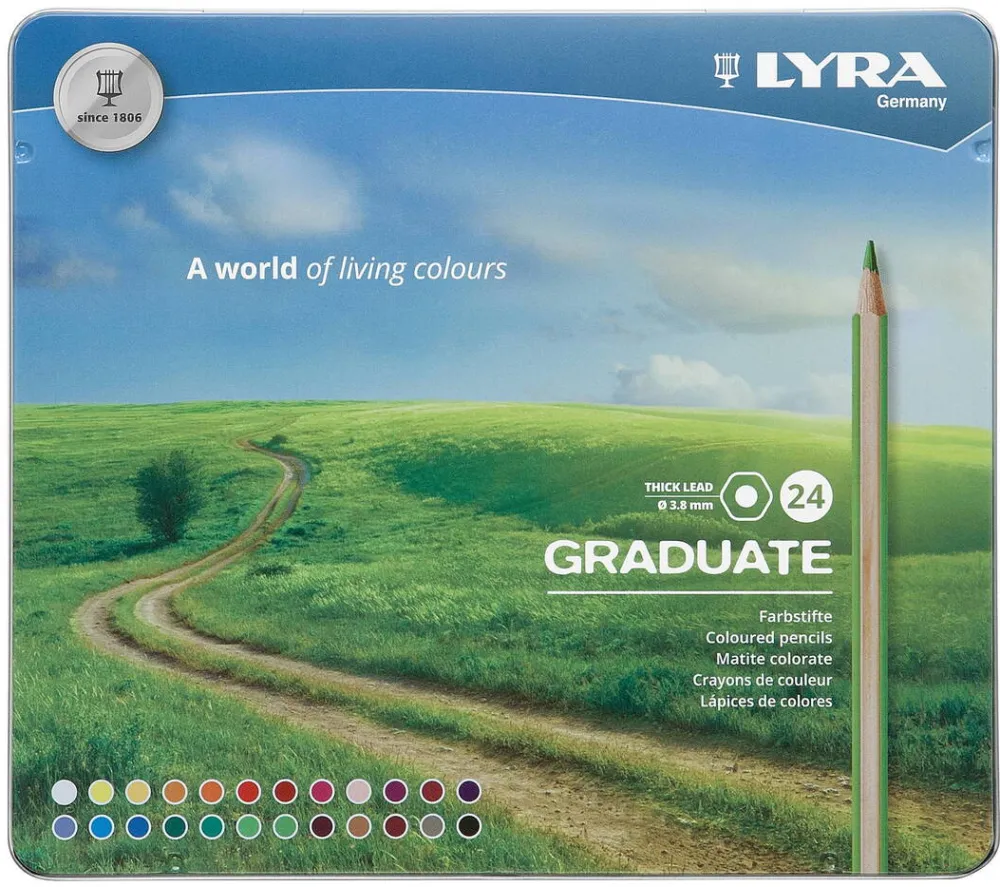 LYRA Creioane colorate LYRA Graduate Graphite, 24 culori/cutie metalica