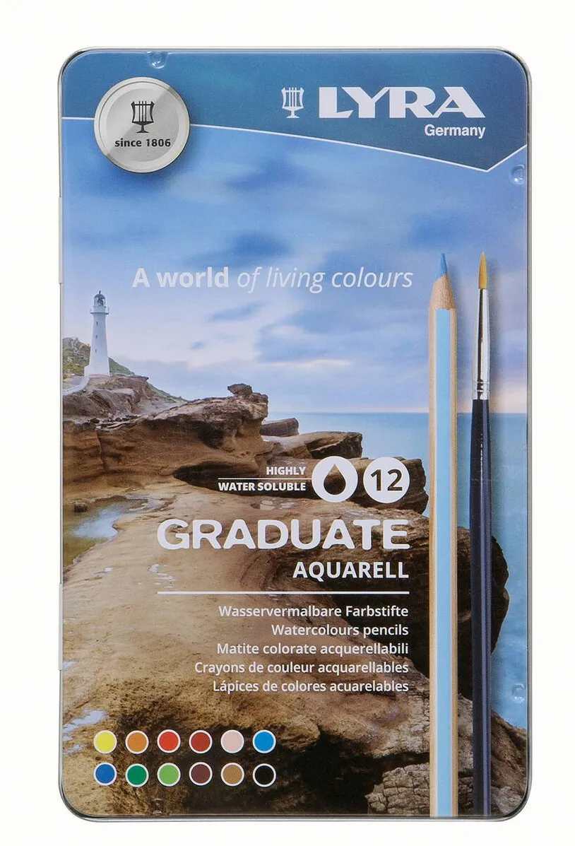 LYRA Creioane colorate LYRA Graduate Aquarell, 12 culori+pensula/cutie metalica