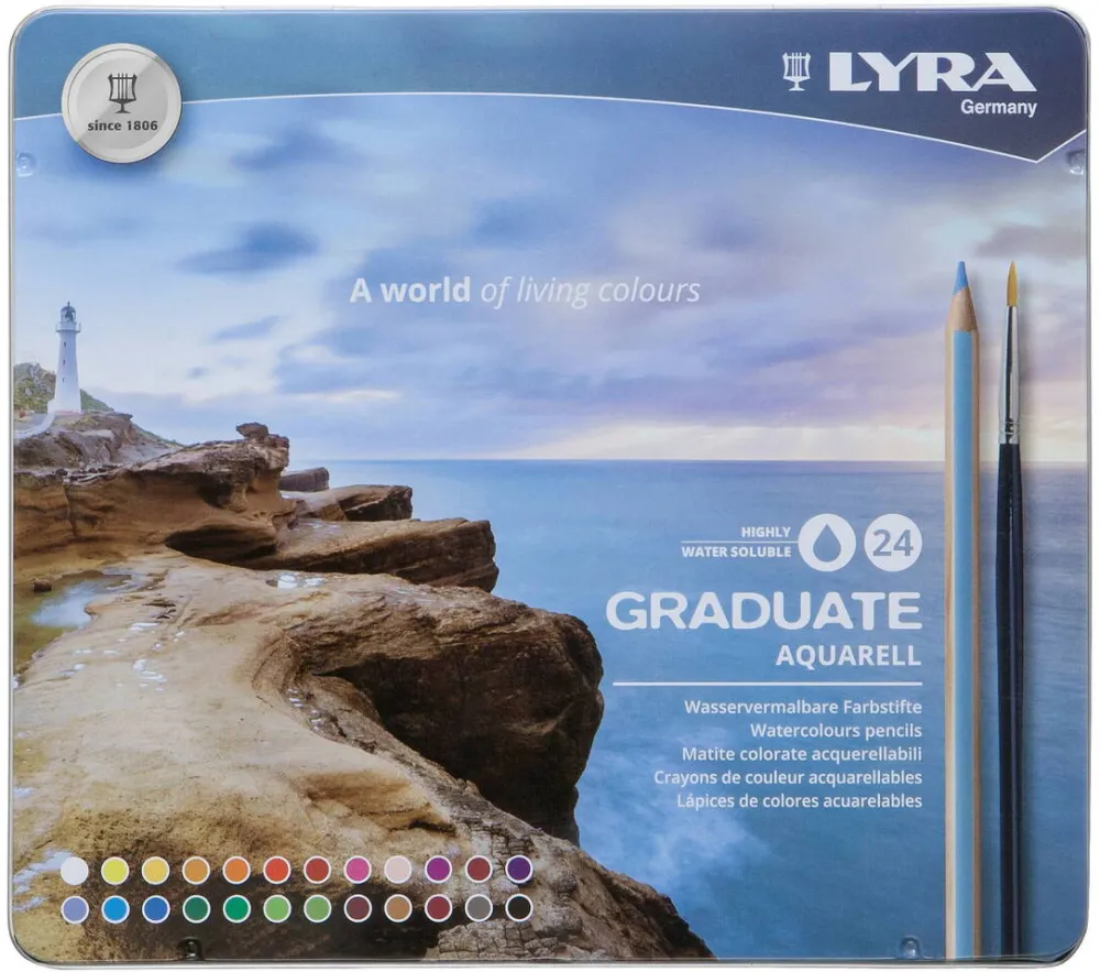 LYRA Creioane colorate LYRA Graduate Aquarell, 24 culori+pensula/cutie metalica