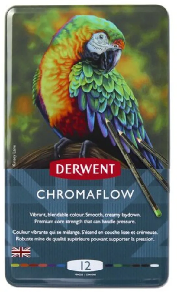 DERWENT Creioane colorate Derwent Professional Chromaflow, cutie metalica, 12 buc/set