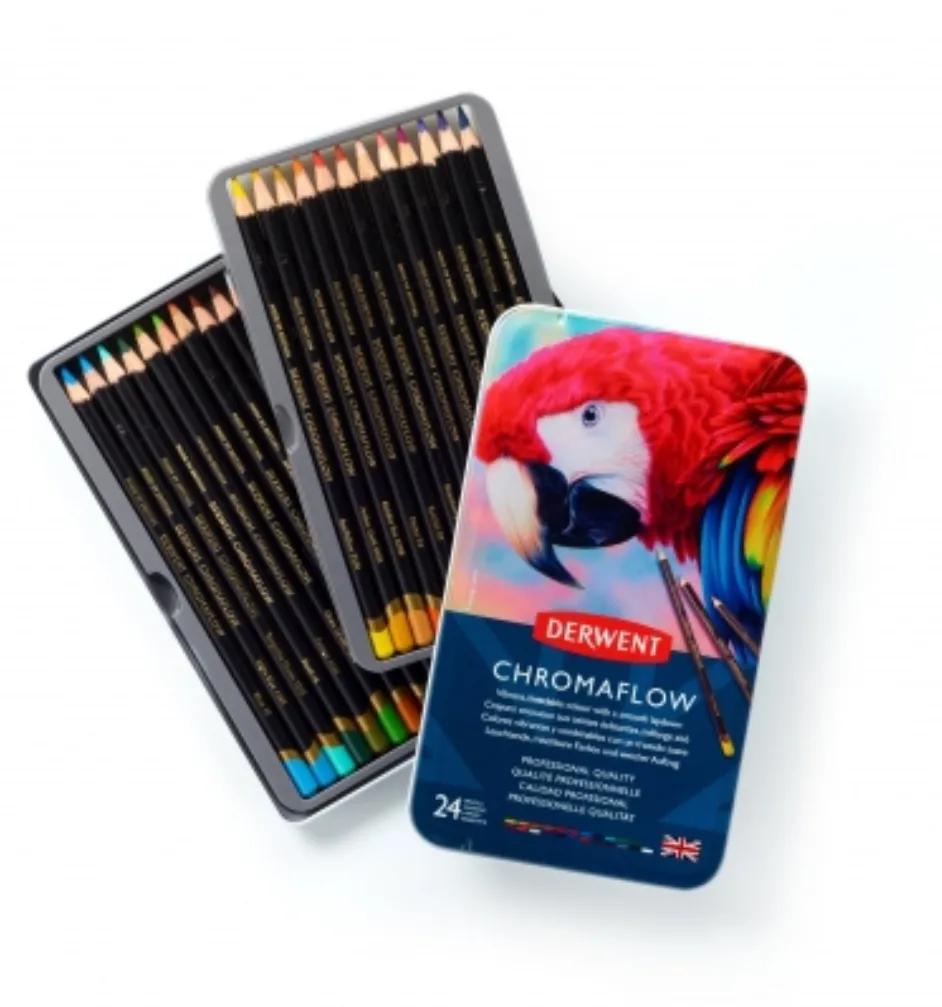DERWENT Creioane colorate Derwent Professional Chromaflow, cutie metalica, 24 buc/set