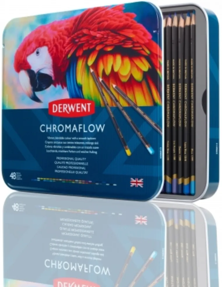 DERWENT Creioane colorate Derwent Professional Chromaflow, cutie metalica, 48 buc/set