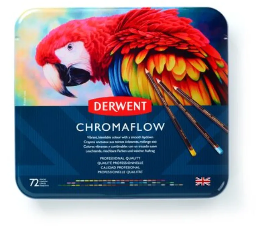 DERWENT Creioane colorate Derwent Professional Chromaflow, cutie metalica, 72 buc/set