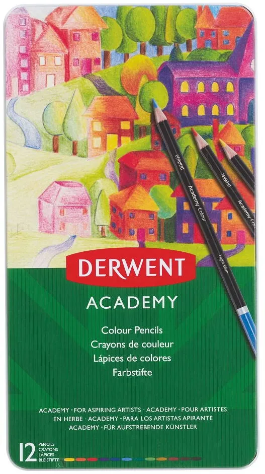 DERWENT Creioane colorate DERWENT Academy, cutie metalica, 12buc/set